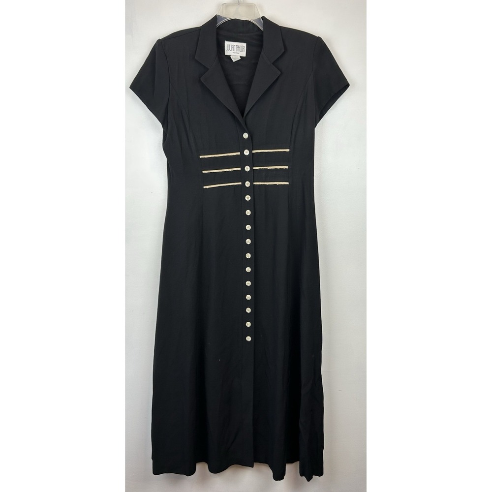 Vintage Julian Taylor New York Dress Womens 14 Black 90s Nautical Secretary